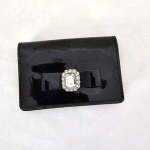 My Flat in London Black Card Holder Wallet with Bow Rhinestone Detail